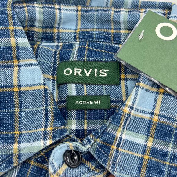 NWT Orvis Active Fit Long Sleeve Blue Flannel Men’s Shirt Size Medium - Picture 3 of 4